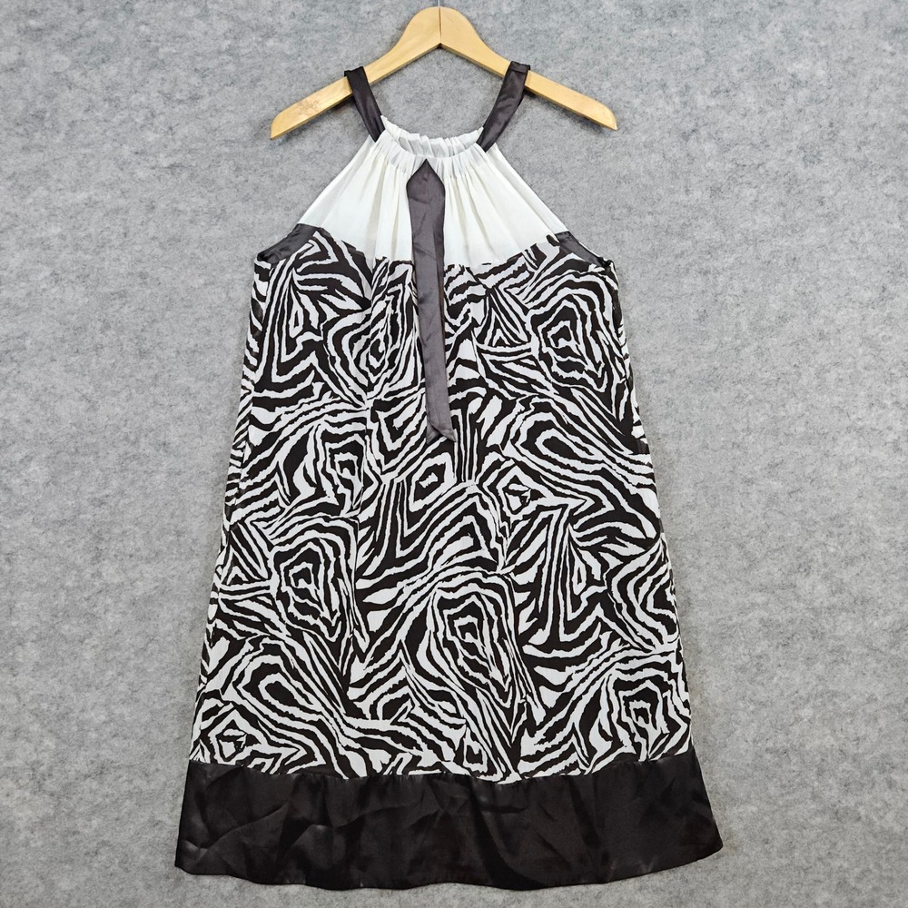 Essentials by ABS Women's Halter Dress Brown & Gray Zebra Print Lined Size‎ 12